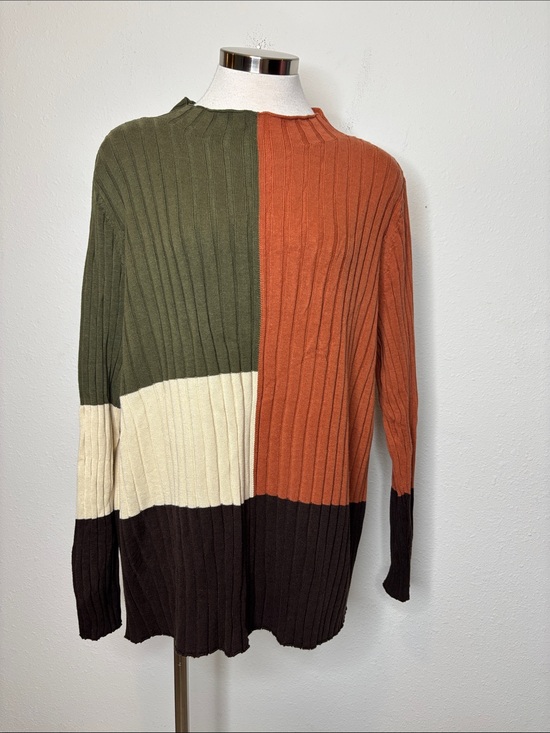 Belle by Kim Gravel Sweaters - Colorblock Ribbed Knit Sweater - Olive, Rust, Cream, Black